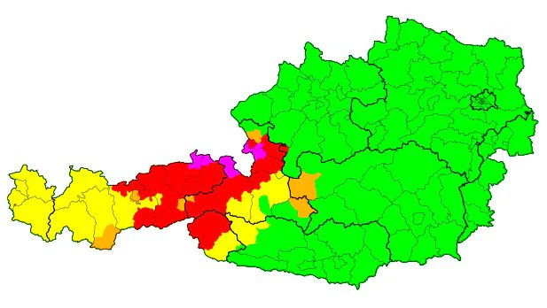 Aktuelle Unwetterwarnungen am 30. Juni, 20.45 Uhr.