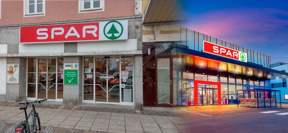 Links der alte Spar in Laa, rechts der neue.