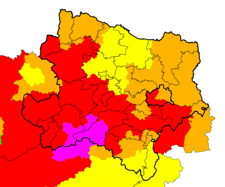 Aktuelle Unwetterwarnungen um 18.20 Uhr am 1. Juli 2022.