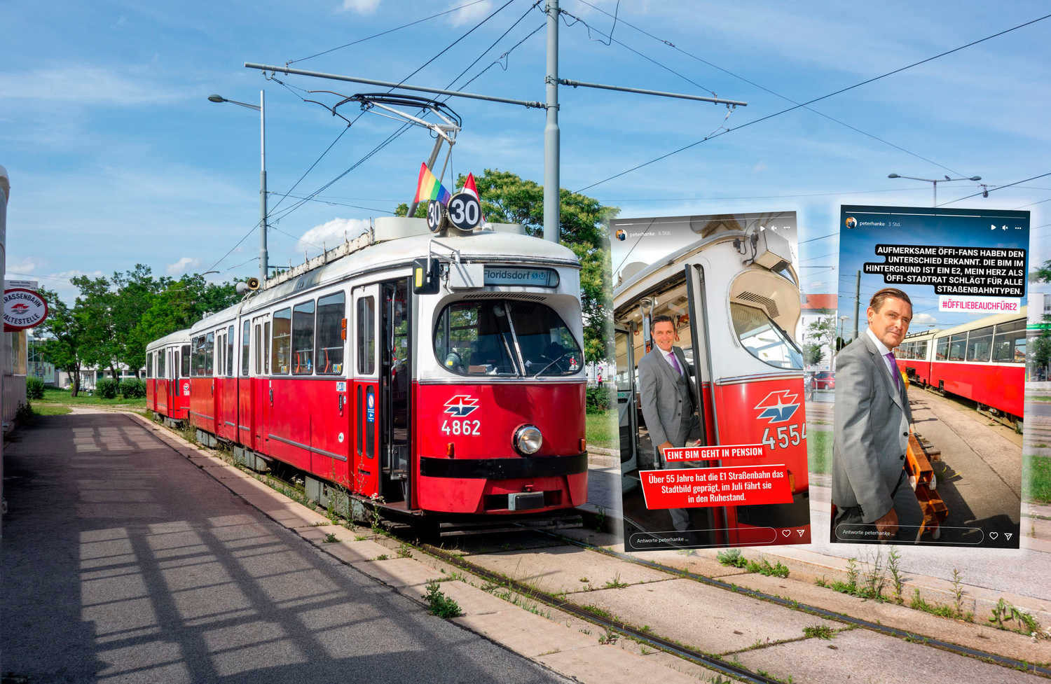 Am Betriebsbahnhof Floridsdorf enden die letzten Fahrten der E1. Auf einem Bild hat sich aber auch der jüngere Bruder eingeschlichen.