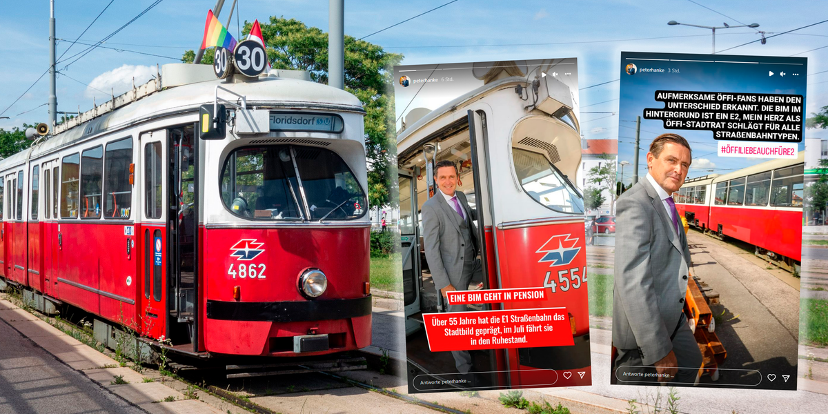 Wiens Öffi-Stadtrat verabschiedet sich hier von einer E2, und nicht von der in Pension gehenden E1-Bim.