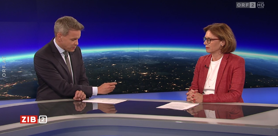 Staatssekretärin Susanne Kraus-Winkler (VP) zu Gast in der ZIB2 bei Martin Thür am 1. Juli 2022.