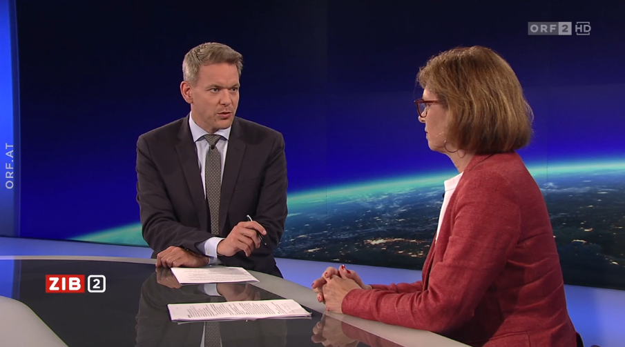 Staatssekretärin Susanne Kraus-Winkler (VP) zu Gast in der ZIB2 bei Martin Thür am 1. Juli 2022.