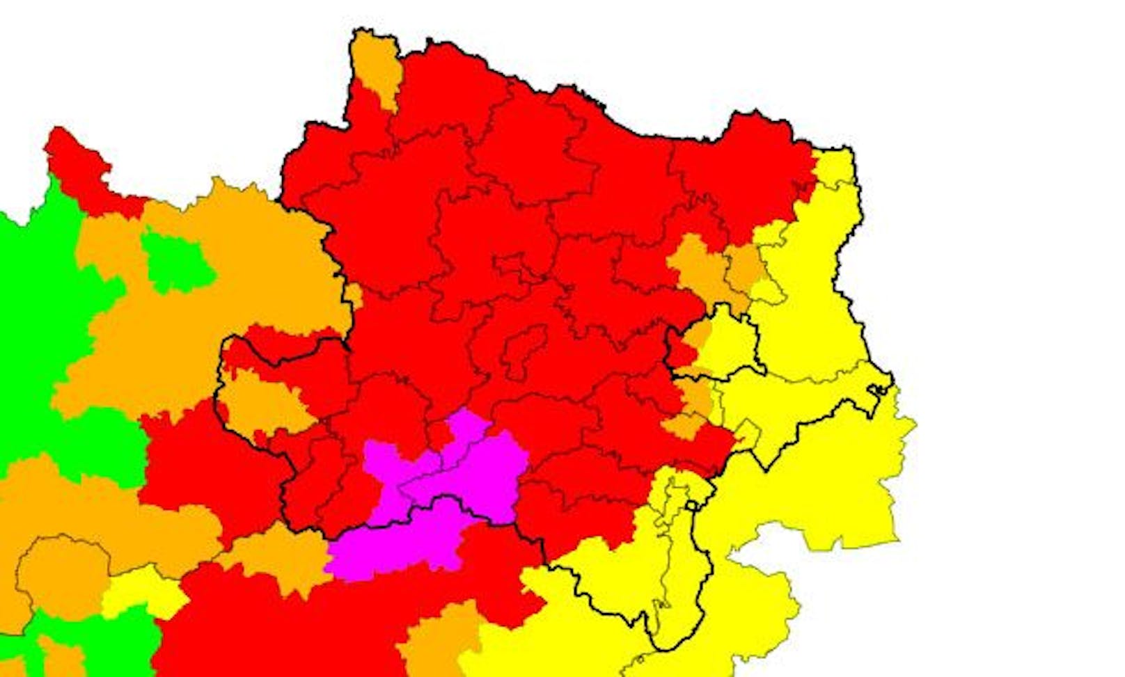 Unwetter: <strong>Gewitter- und Hagelwarnungen</strong> für Ostösterreich, Stand 19.25 Uhr. 