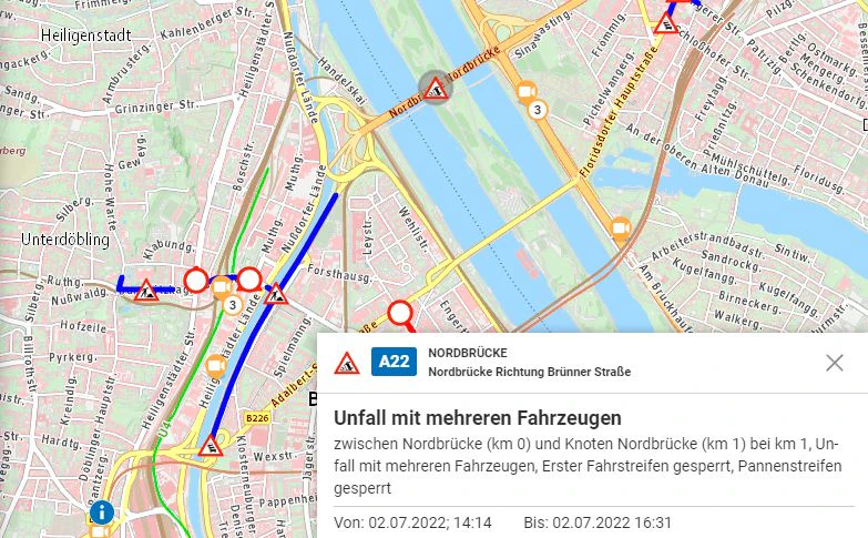 Ein Unfall mit mehreren Fahrzeugen auf der Nordbrücke führte zu Stau auf der Lände.