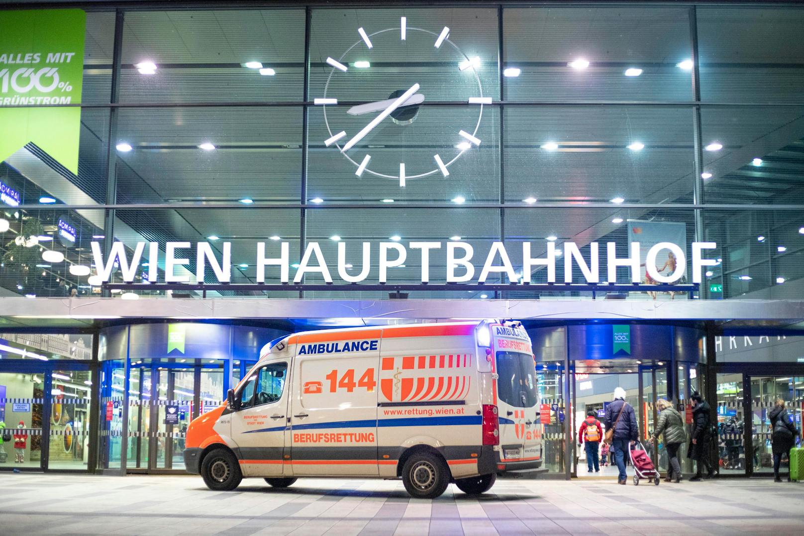 Einsatzkräfte am Wiener Hauptbahnhof: Ein Zugmitarbeiter und zwei Polizisten wurden durch einen Randalierer verletzt.
