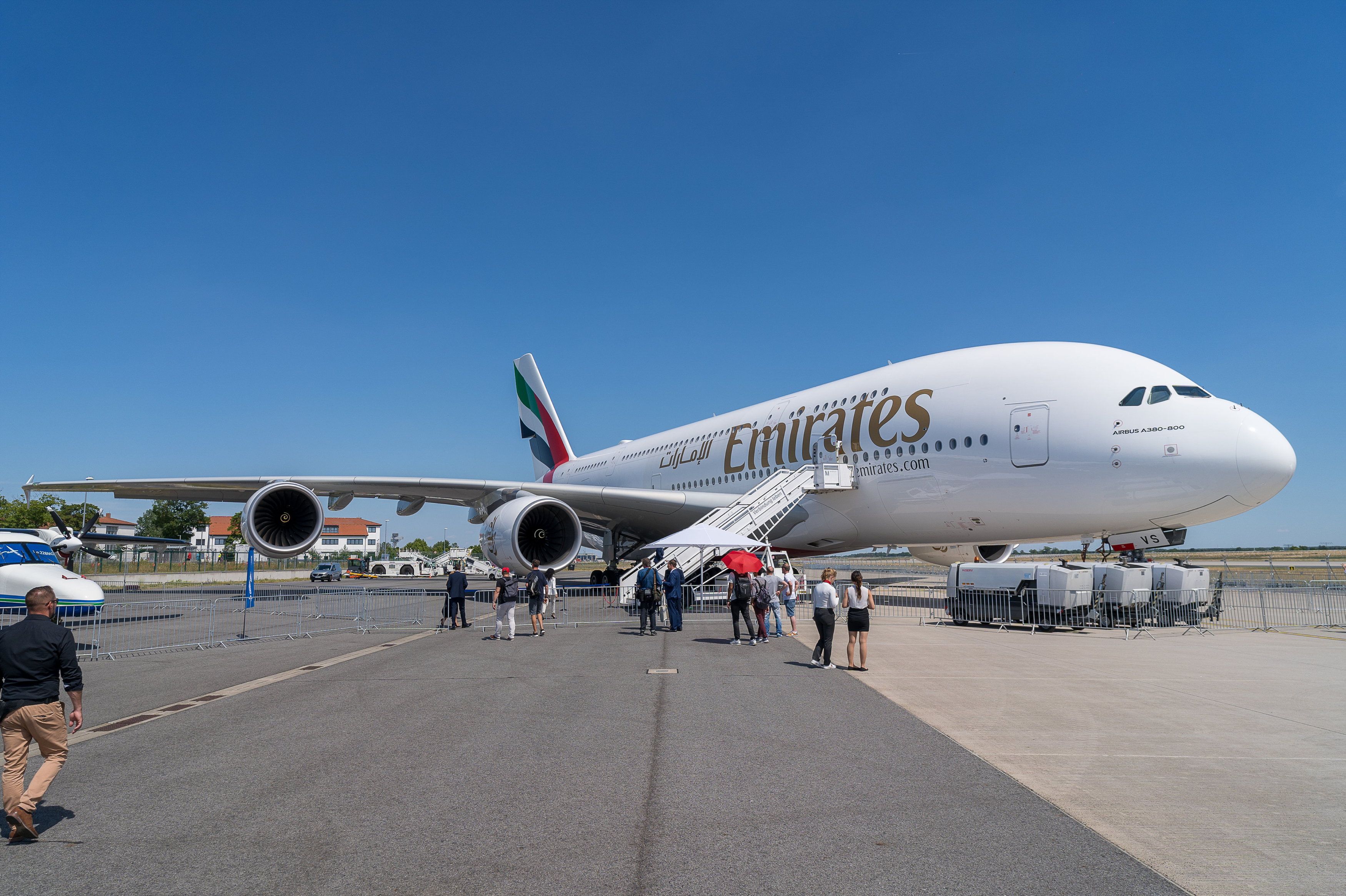 Ein A380 der Emirates im Rahmen der Internationalen Luft- und Raumfahrtausstellung Berlin.