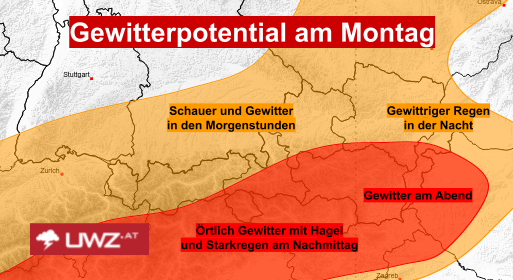 Gewitter rollen am Montag an.