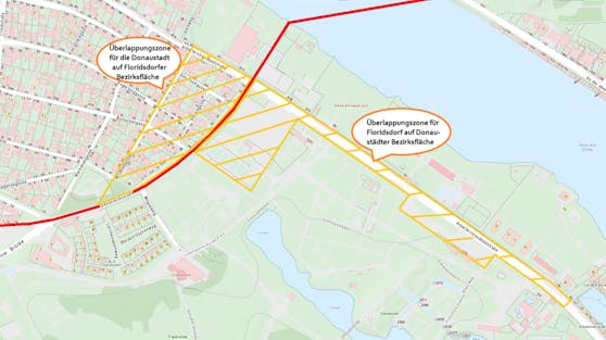 Die Überlappungszonen: Floridsdorfer dürfen hier auf Donaustädter Gebiet parken und umgekehrt.