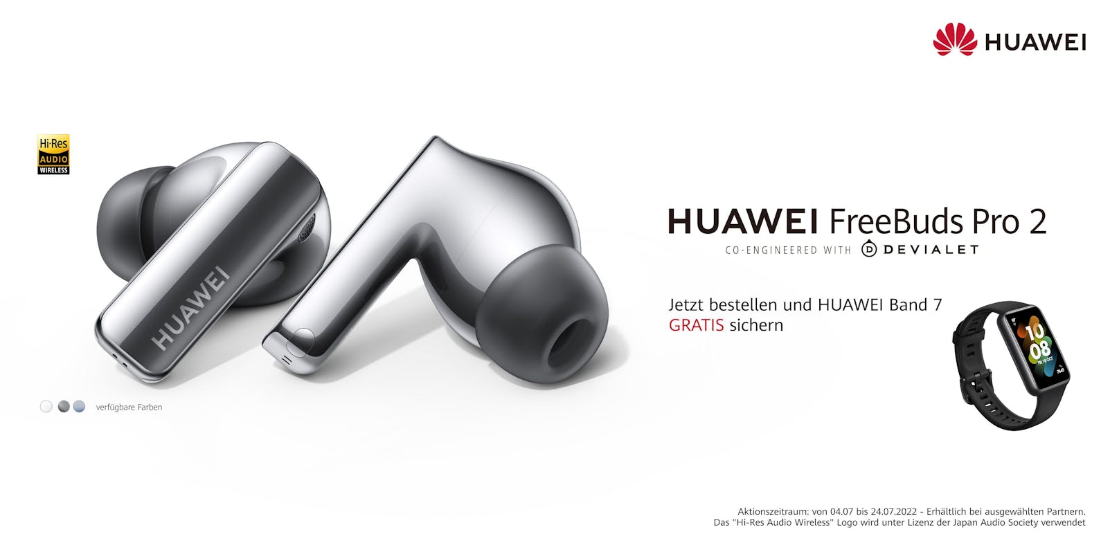 Noch bis 24. Juli bekommst du zu den neuen Huawei FreeBuds Pro 2 das Huawei Band 7 kostenlos dazu!