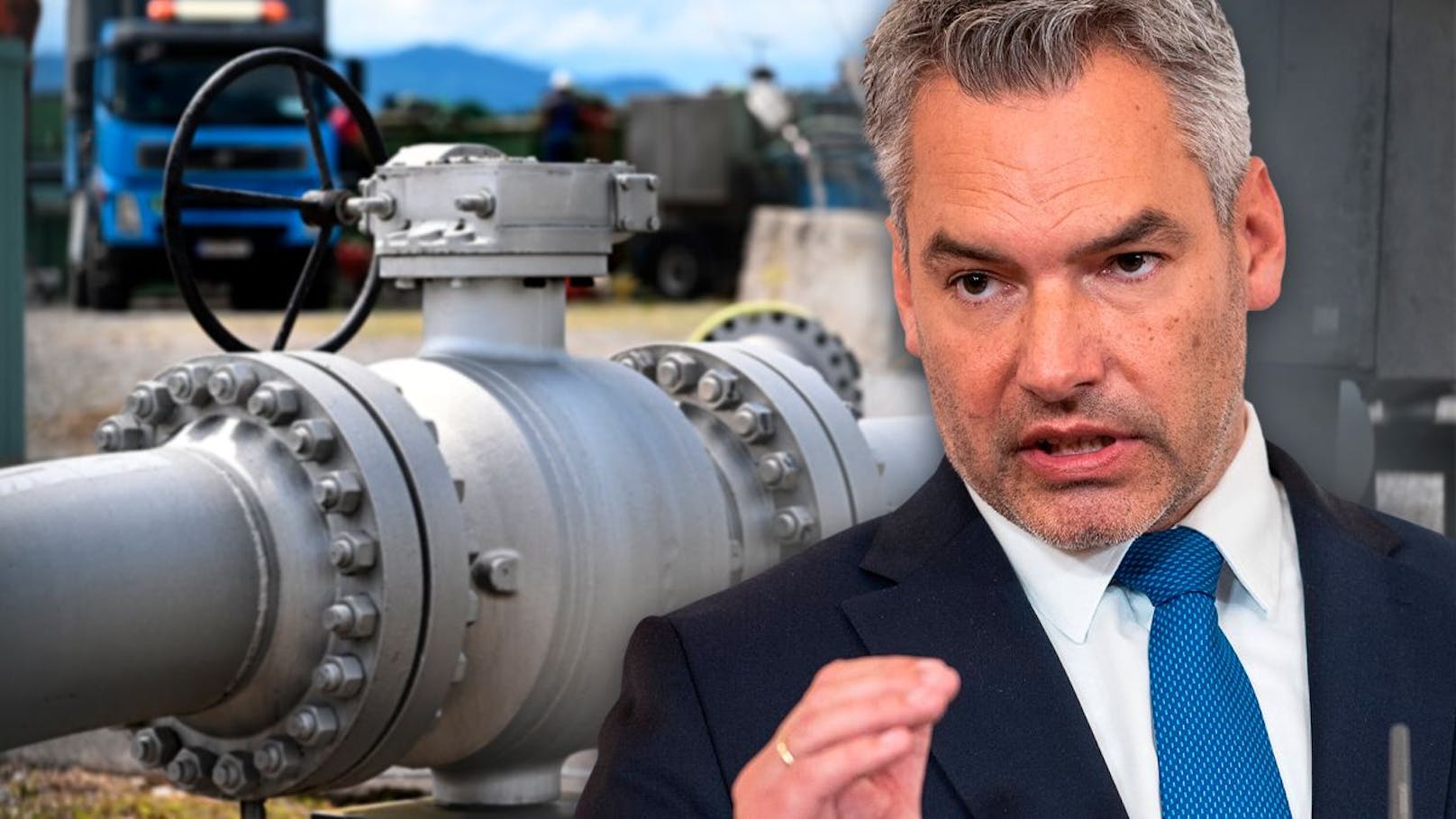 Bundeskanzler Karl Nehammer berichtet über volle Gasspeicher in Österreich.&nbsp;