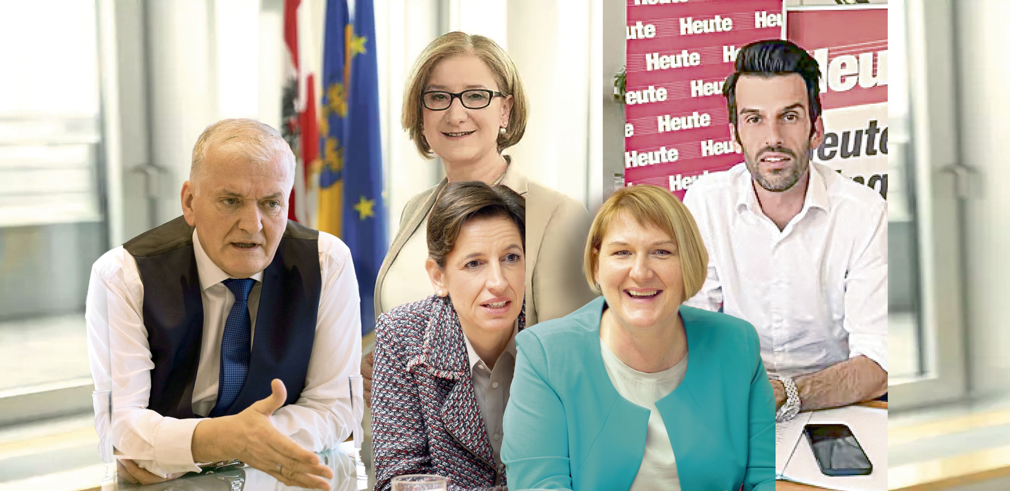 Vier sind fix: J. Mikl-Leitner, F. Schnabl, H. Krismer, I. Collini, fast fix: U. Landbauer