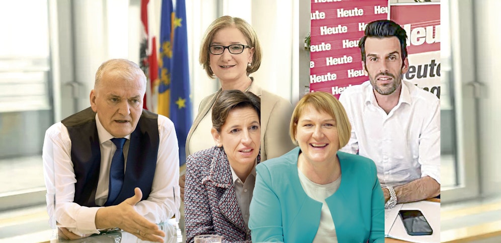 Vier sind fix: J. Mikl-Leitner, F. Schnabl, H. Krismer, I. Collini, fast fix: U. Landbauer