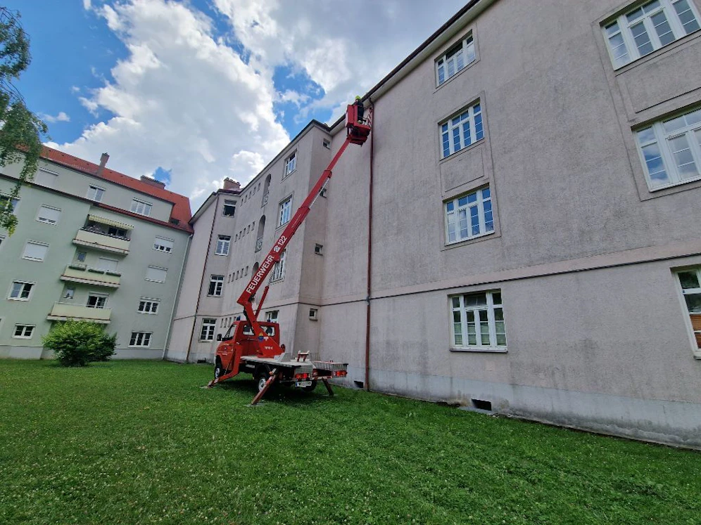 Die Feuerwehr stieg zu dem Vogel hinauf.