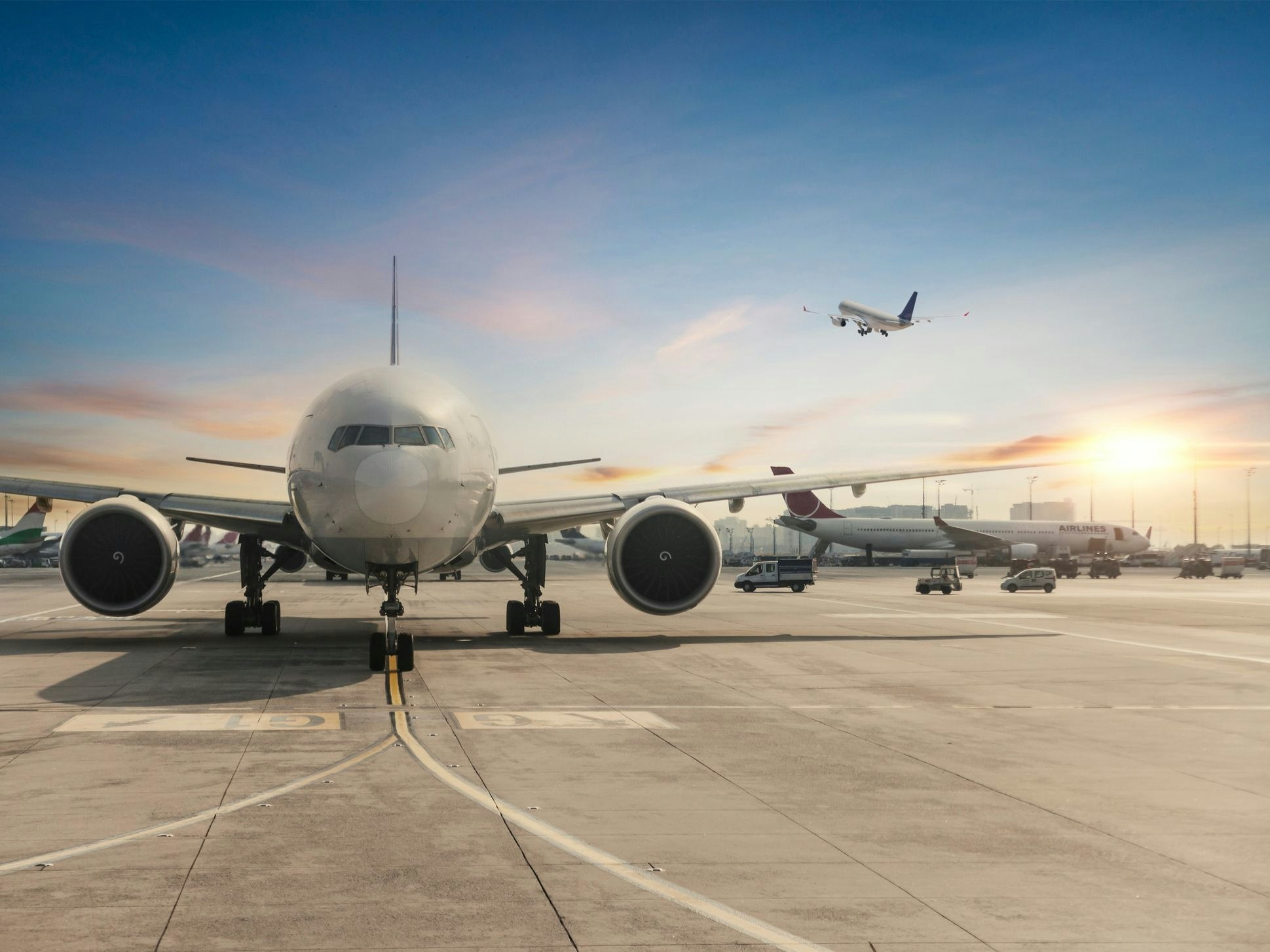 Front view of landed airplane in Istanbul International Airport