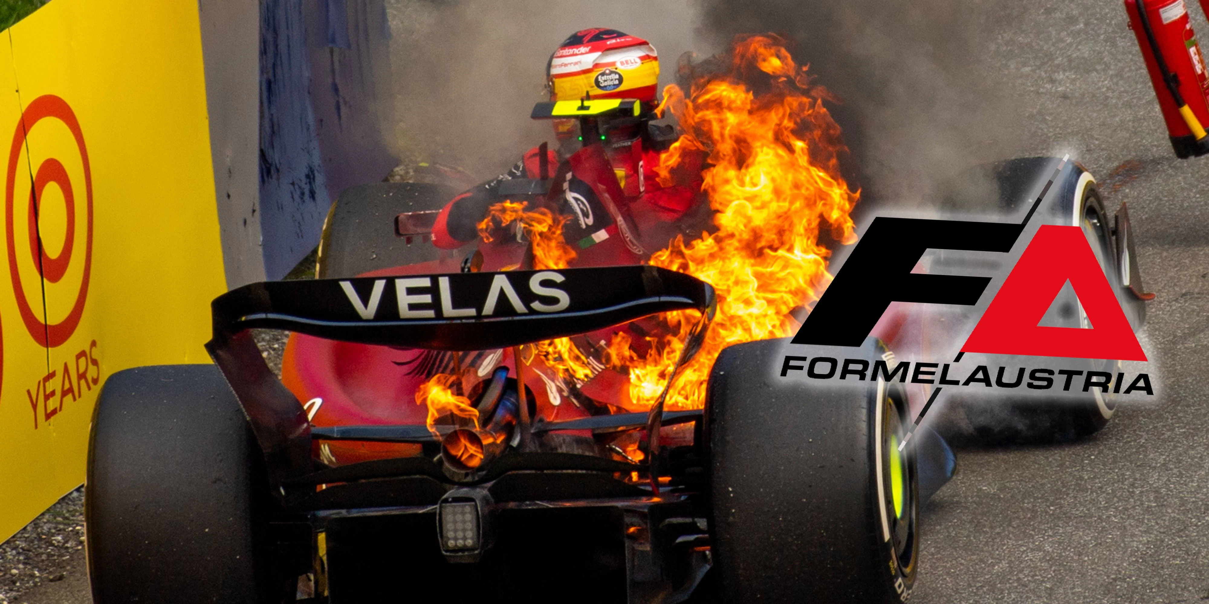 Carlos Sainz klettert aus dem brennenden Ferrari.