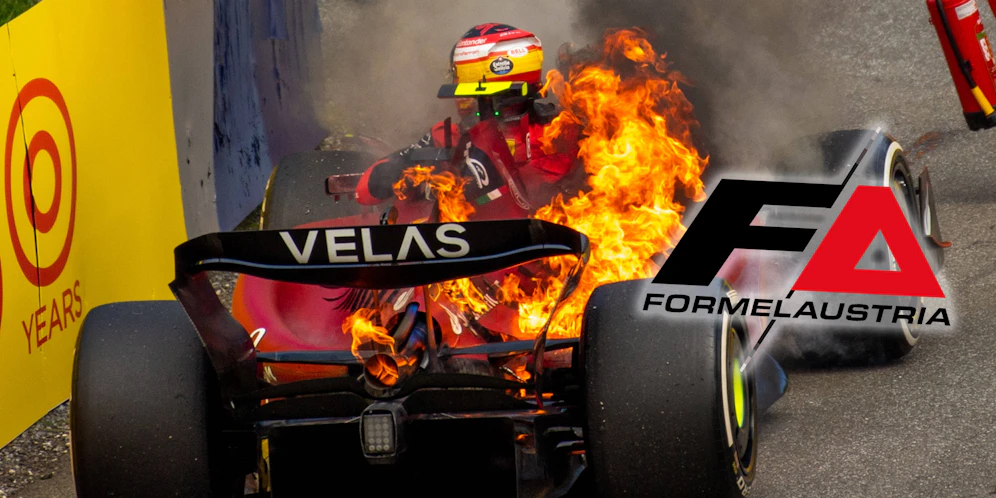 Carlos Sainz klettert aus dem brennenden Ferrari.