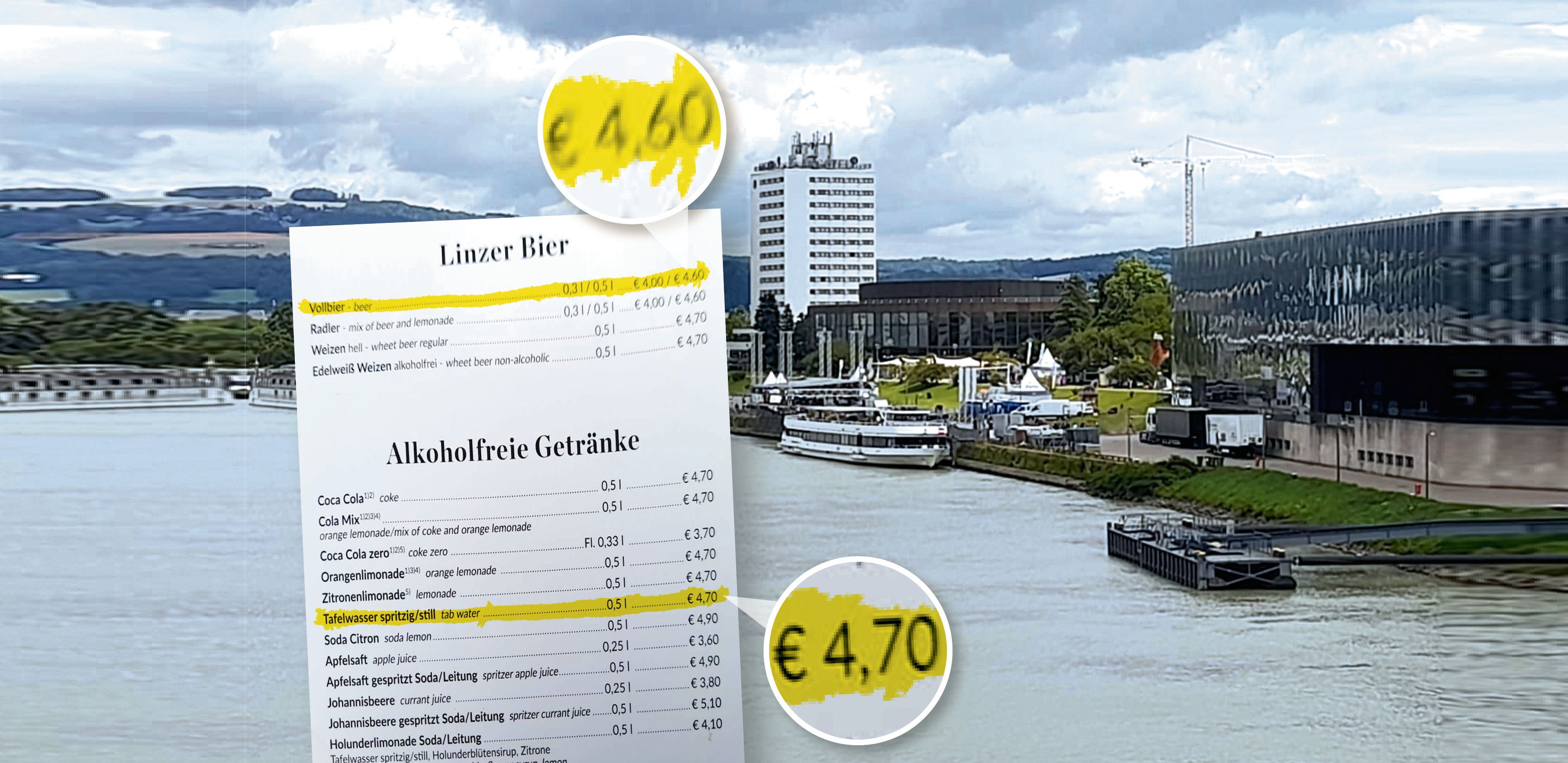 Ein Linzer Ausflugsschiff sorgt mit seinen Getränkepreisen für Verwunderung.