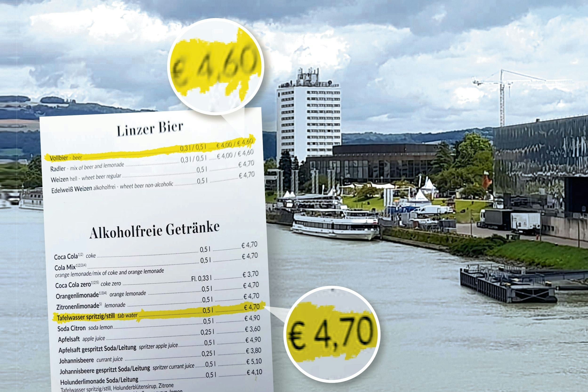 Ein Linzer Ausflugsschiff sorgt mit seinen Getränkepreisen für Verwunderung.