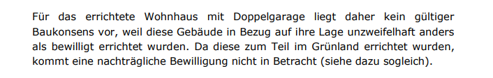 "...liegt kein gültiger Baukonsens vor..."