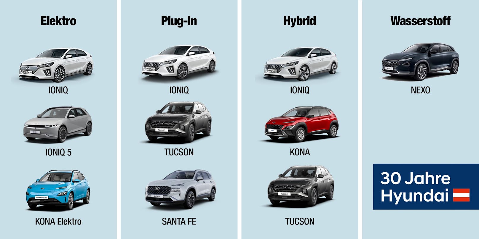 Verschiedene Antriebe - viele Modelle: Hyundai hat die größte Auswahl an elektrifizierten Antrieben.