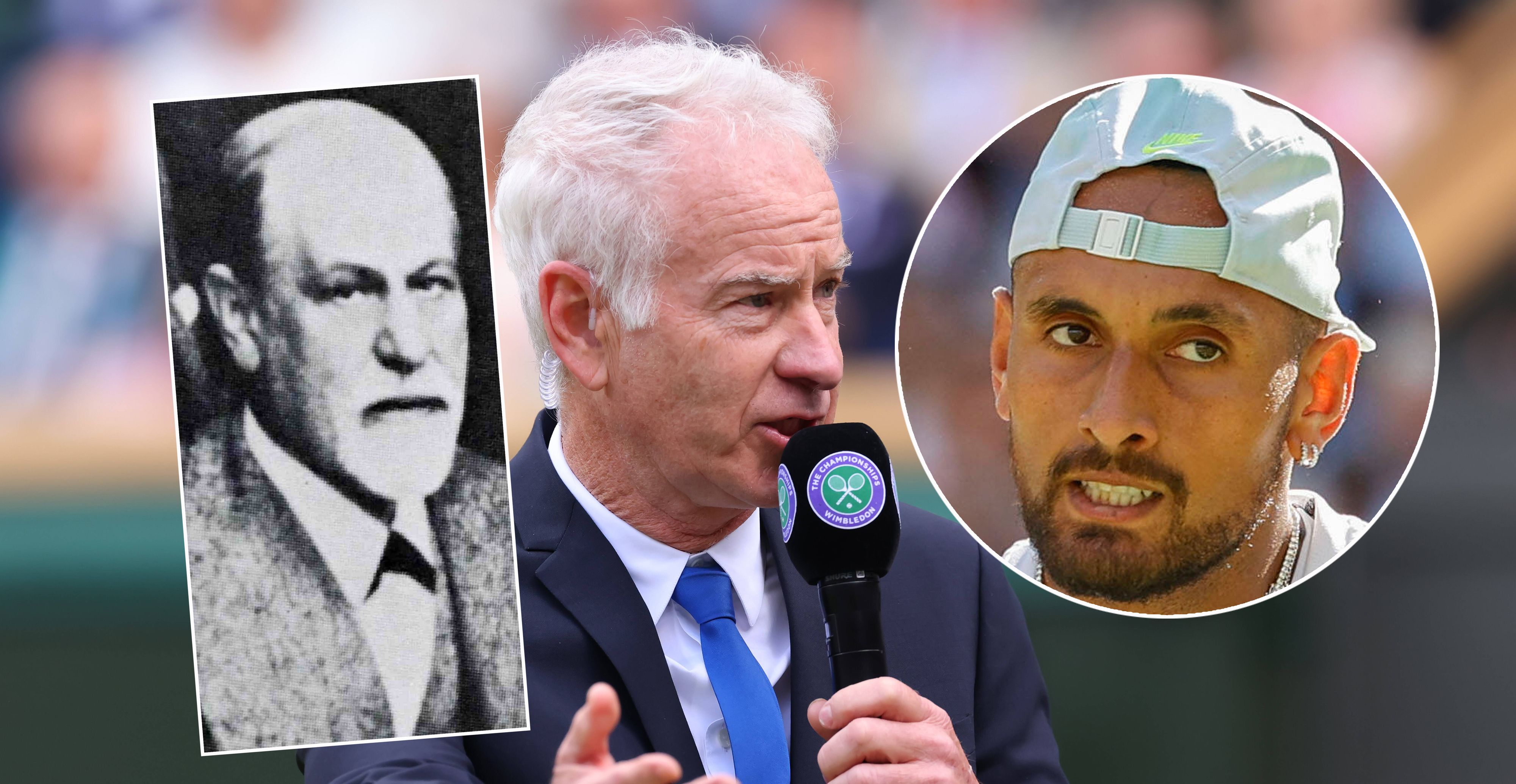 John McEnroe will Nick Kyrgios (r.) durch Sigmund Freud (l.) behandeln lassen
