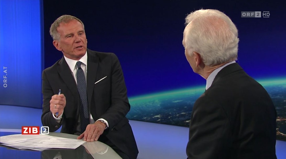 EU-Experte Stefan Lehne in der ZIB2 mit Armin Wolf am 12. Juli 2022.