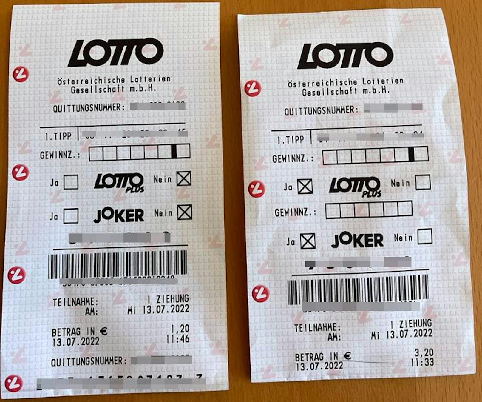 Zwei Quicktipp-Scheine Lotto