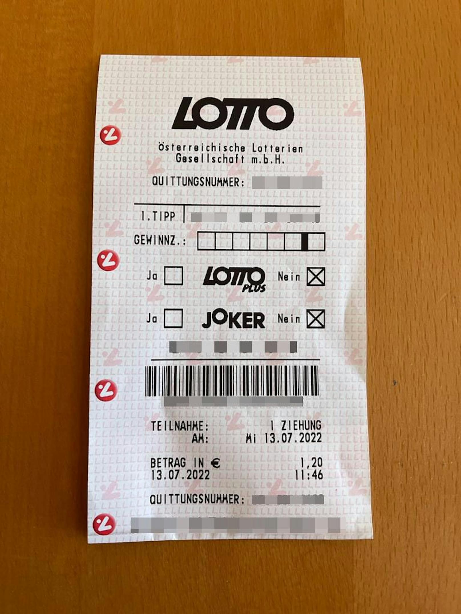 Ein einzelner Lottotipp für Mittwochsziehung um 1,20 Euro.
