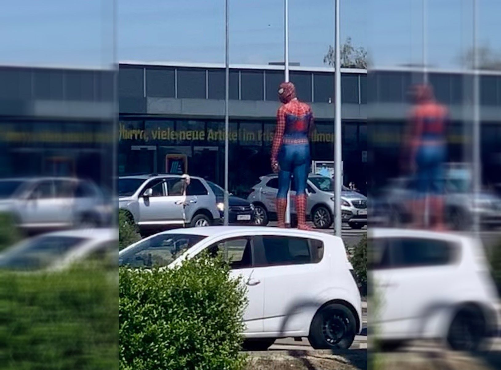 Spiderman auf Autodach in Baden gesichtet