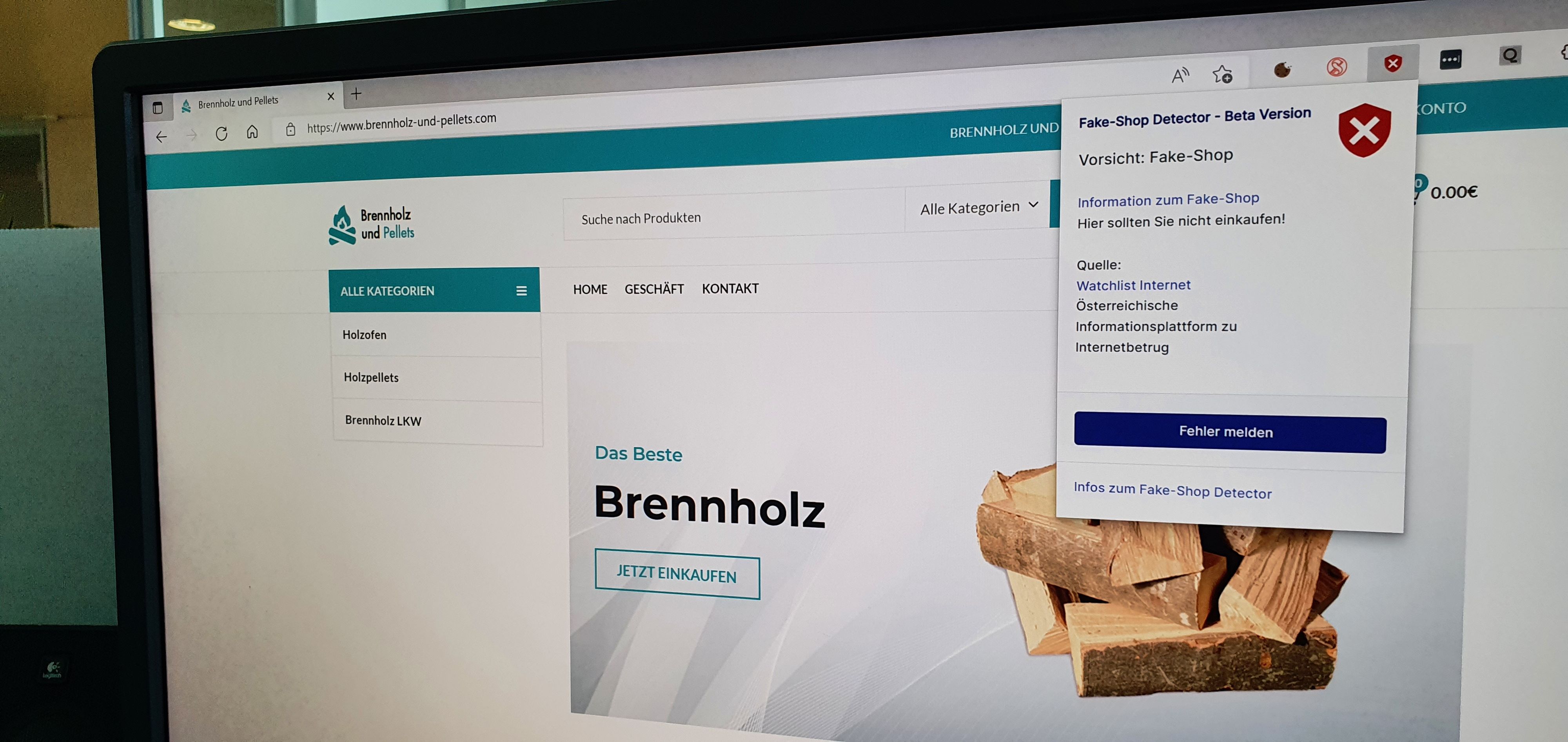 Ein aktueller Fake-Shop für Brennholz.