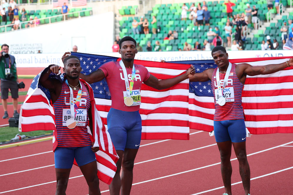 Trayvon Bromell, Fred Kerley, Marvin Bracy. 