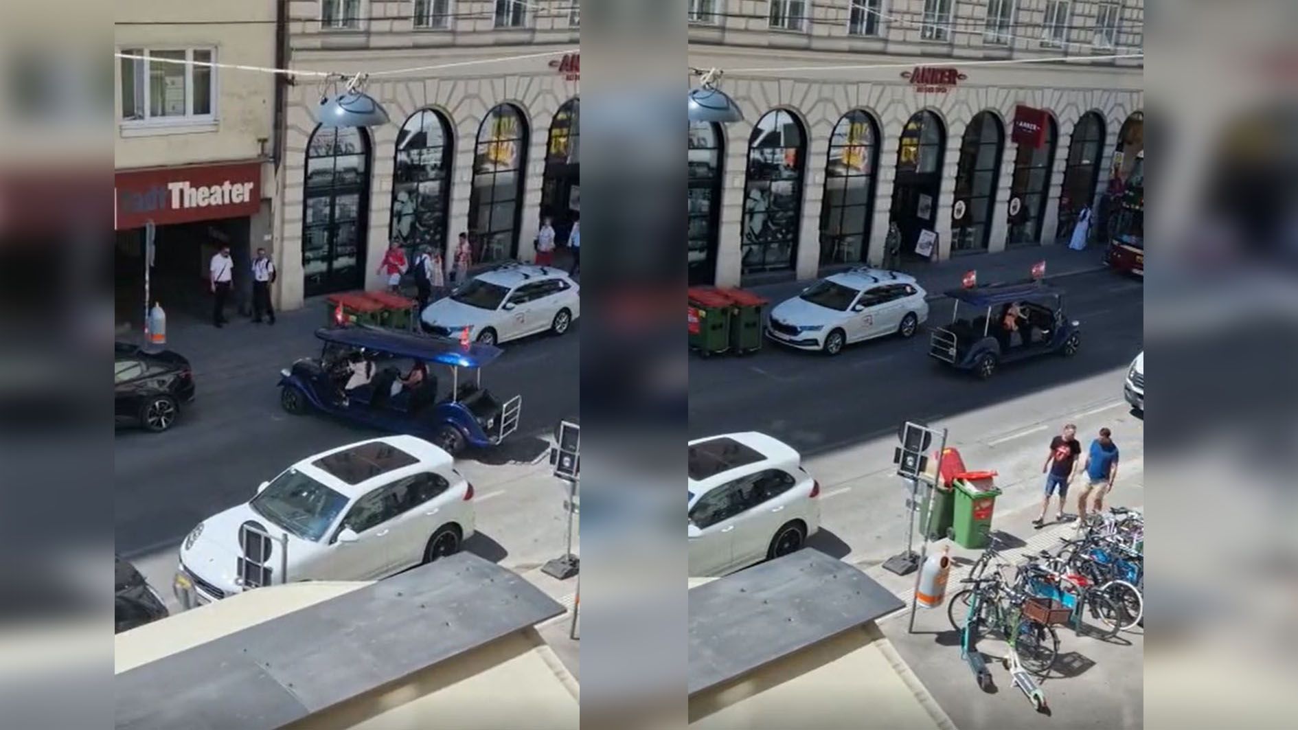 Der Wagen hielt den gesamten Verkehr auf und ließ sich beim unerlaubten Umdrehen und in die falsche Richtung fahren nicht aus der Ruhe bringen. 