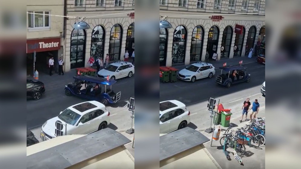 Der Wagen hielt den gesamten Verkehr auf und ließ sich beim unerlaubten Umdrehen und in die falsche Richtung fahren nicht aus der Ruhe bringen. 