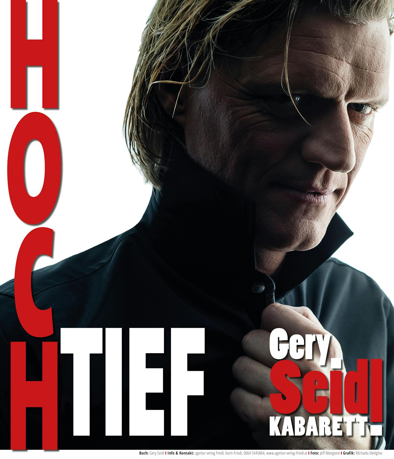 Plakat zum Kabarettprogramm "Hochtief" von Gery Seidl