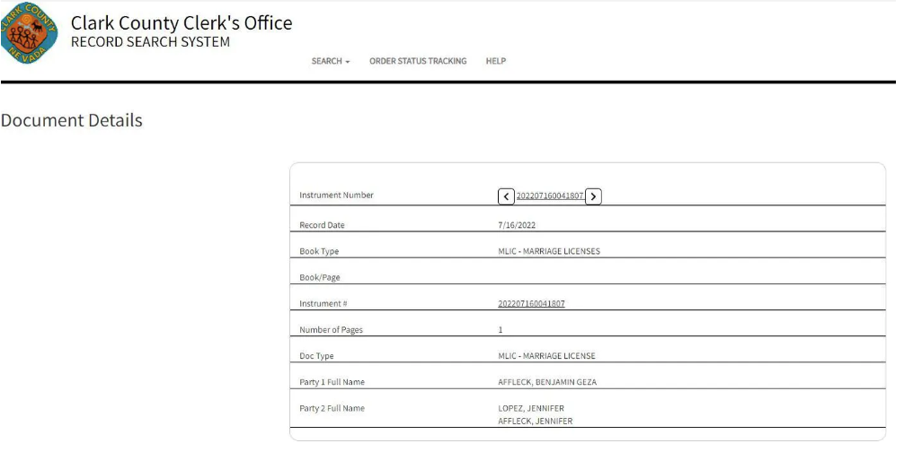 Die Heiratslizenz ist online. Demnach nennt sich Jennifer Lopez künftig Jennifer Affleck.