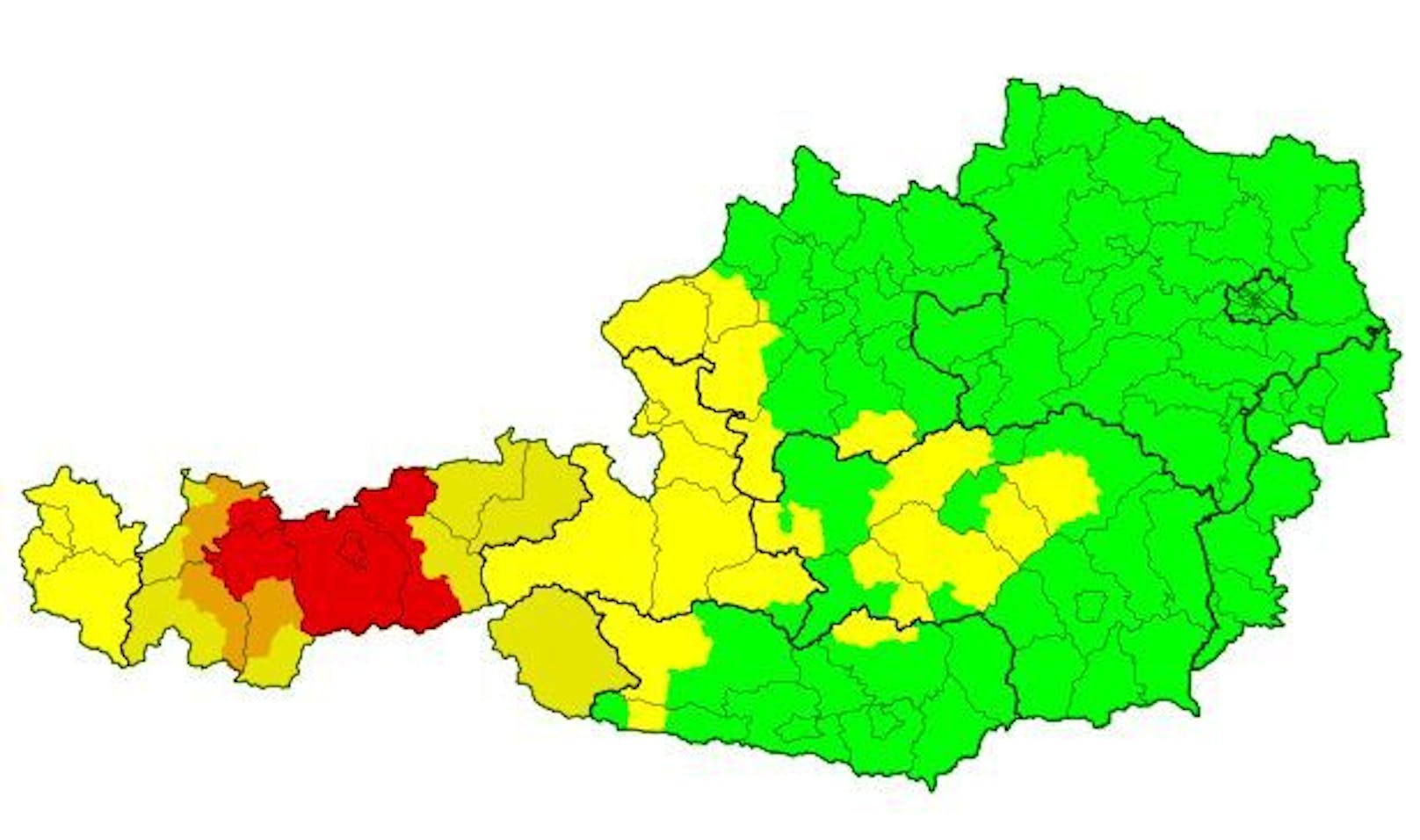 Das sind die aktuellen Unwetter-Warnungen für Österreich (Stand 22.7, 20 Uhr). In Tirol dürfte es heute noch heftig knallen.