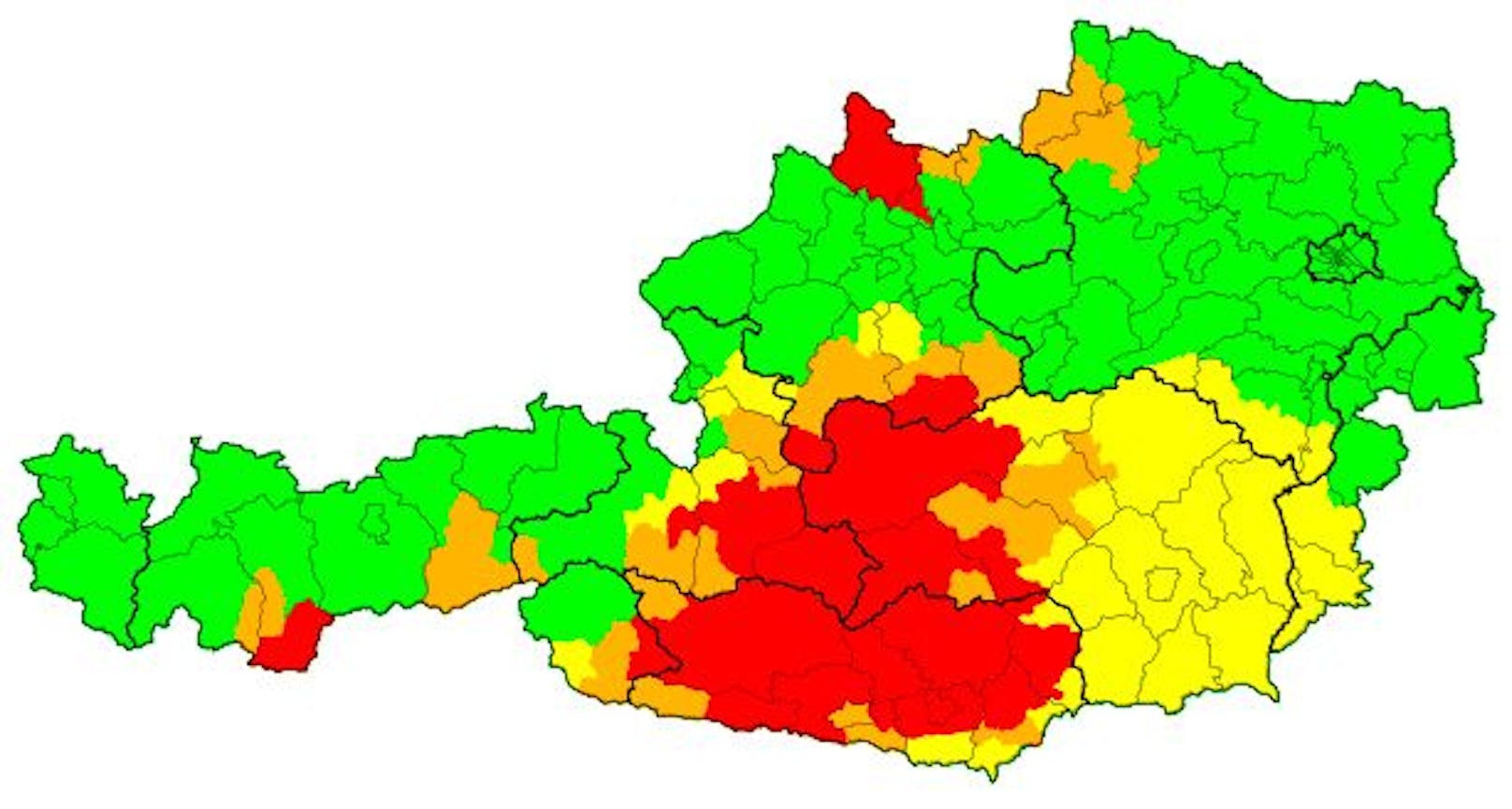 Aktuelle Gewitter- und Hagel-Warnungen für Österreich. 23. Juli 2022, 20.30 Uhr.