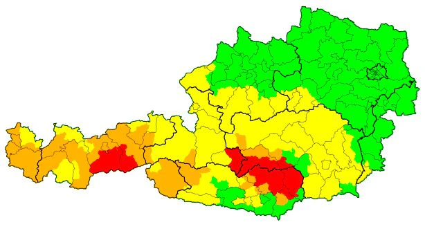 Die aktuellen Gewitter- und Hagel-Warnungen für Österreich am 25. Juli 2022, Stand 21.15 Uhr.