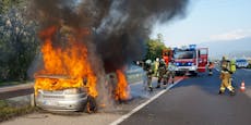 Urlaubs-Pkw bei Inferno auf Autobahn völlig ausgebrannt