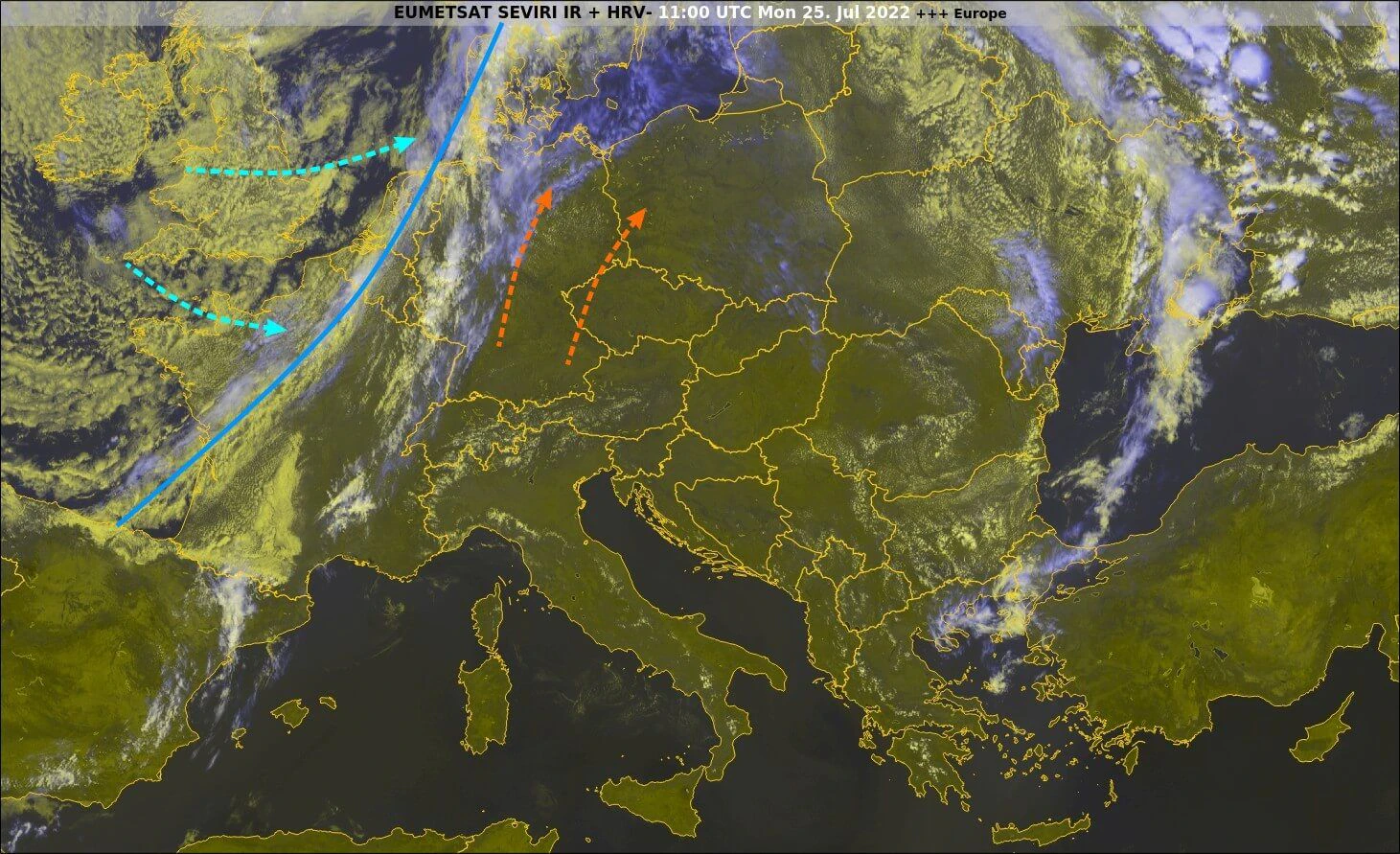 Satellitenbild am 25.07.2022 um 13 Uhr.