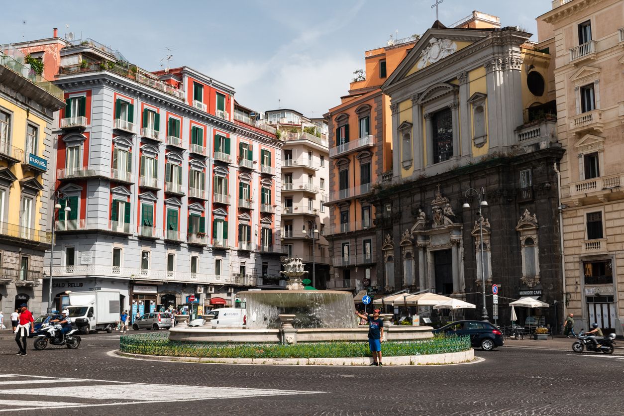Naples, Italy. May 27, 2022. Piazza Trieste e Trento square and roundabout.