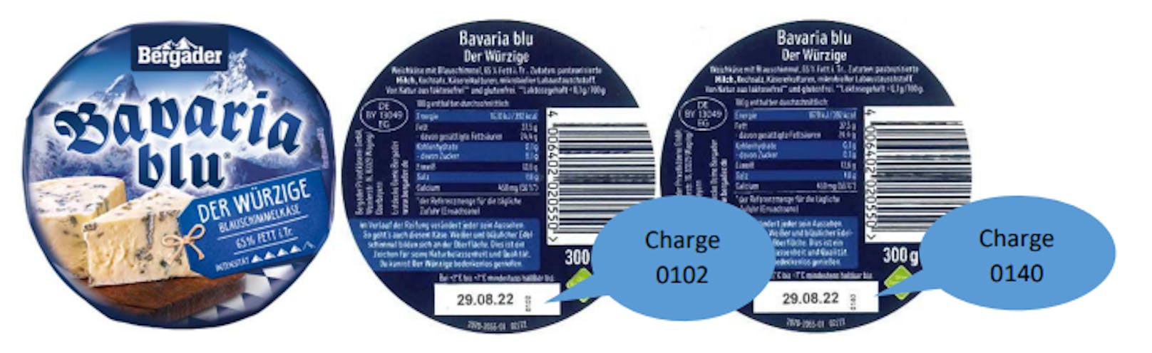 Listerien-Gefahr!&nbsp;Bergader ruft seinen Käse "Bavaria blu - Der Würzige" zurück.