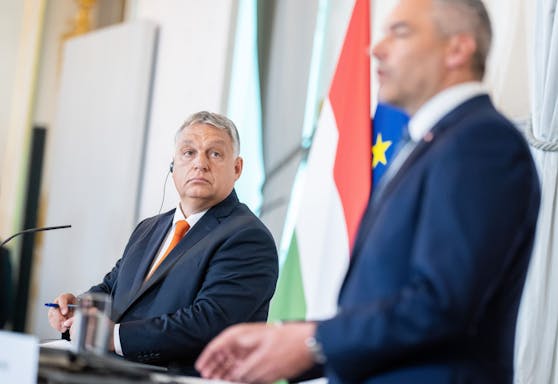 Ungarns Premier Viktor Orban bei einer Pressekonferenz mit Bundeskanzler Karl Nehammer Ende Juli in Wien.
