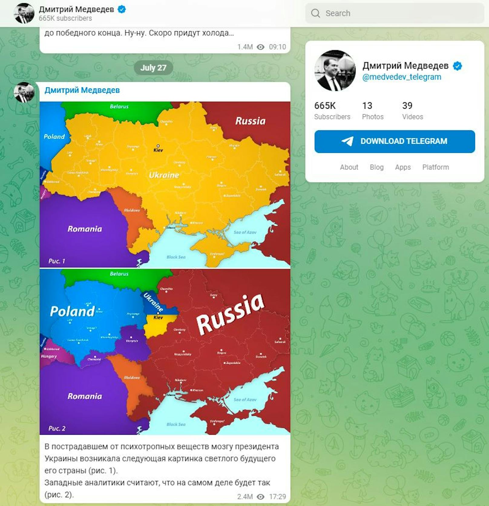 Dmitri Medwedew fantasiert auf Telegram von einer völligen Zerschlagung der Ukraine. In zwei Grafiken...