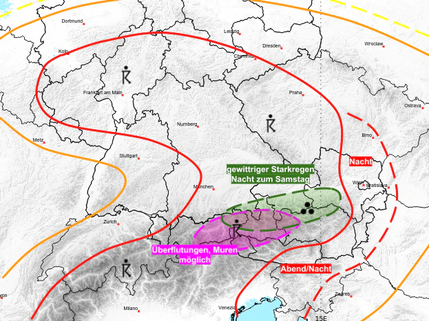 Gefahrenkarte für Freitag und die Nacht auf Samstag.