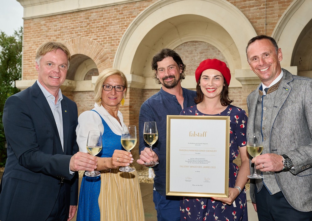 NÖ-Werbung Geschäftsführer Michael Duscher, Landeshauptfrau Johanna Mikl-Leitner, Manfred Ebner-Ebenauer, Marion Ebner-Ebenauer, Landesrat Jochen Danninger