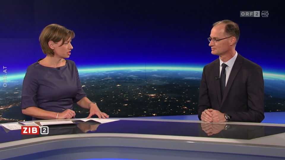 Wolfgang Mueller zu Gast in der ZIB2 mit Marie-Claire Zimmermann am 29. Juli 2022. 