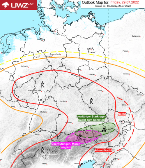 Freitag und Samstag: Mit dieser Karte warnt die Unwetterzentrale vor der Wetter-Gefahr in Österreich.