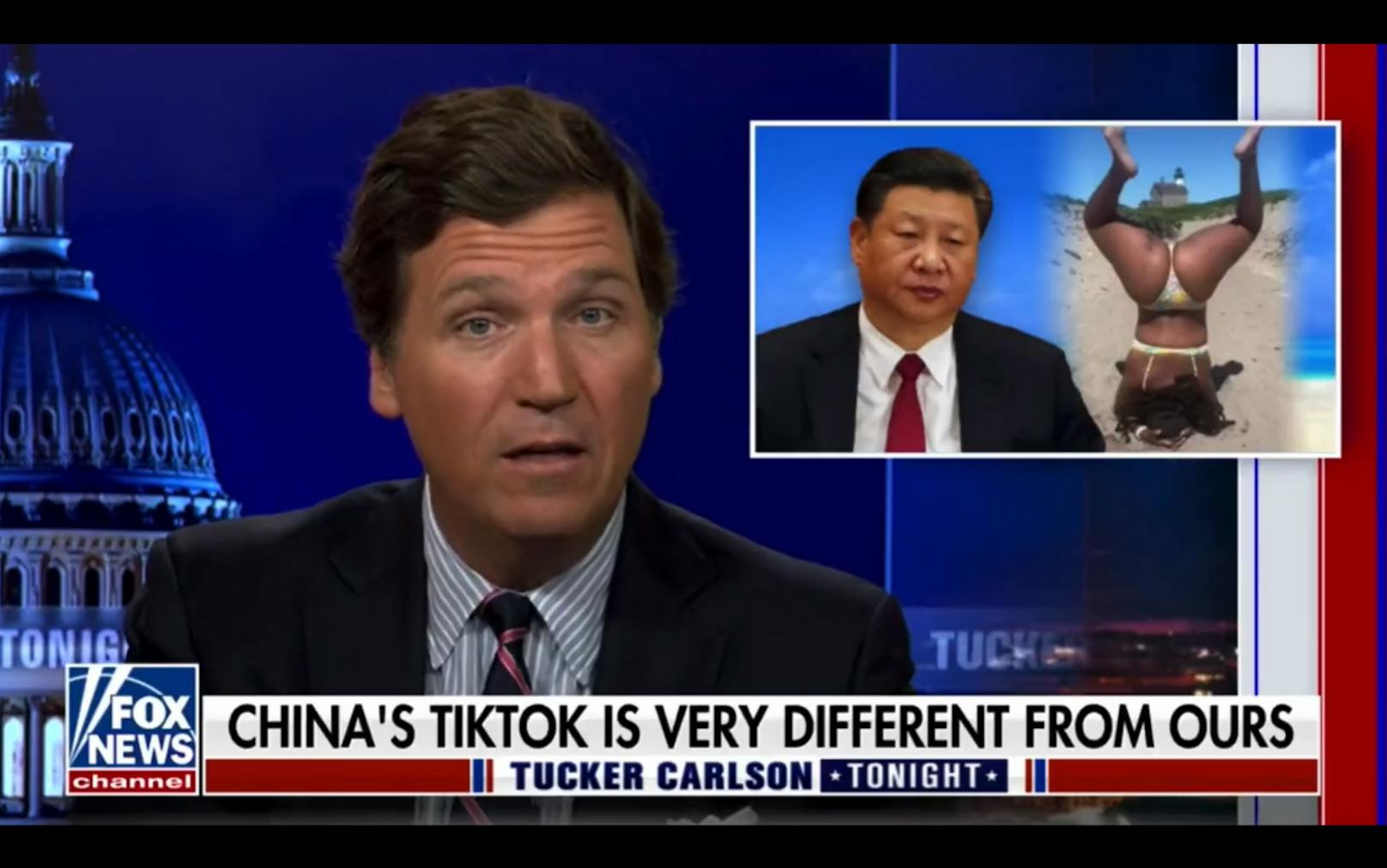 Ähnlich sieht es der rechte Kommentator Tucker Carlson. In einem seiner Programme stellte er TikTok dem chinesischen Douyin gegenüber.